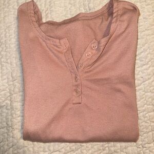 Ribbed Henley Tank Top in Dusty Rose